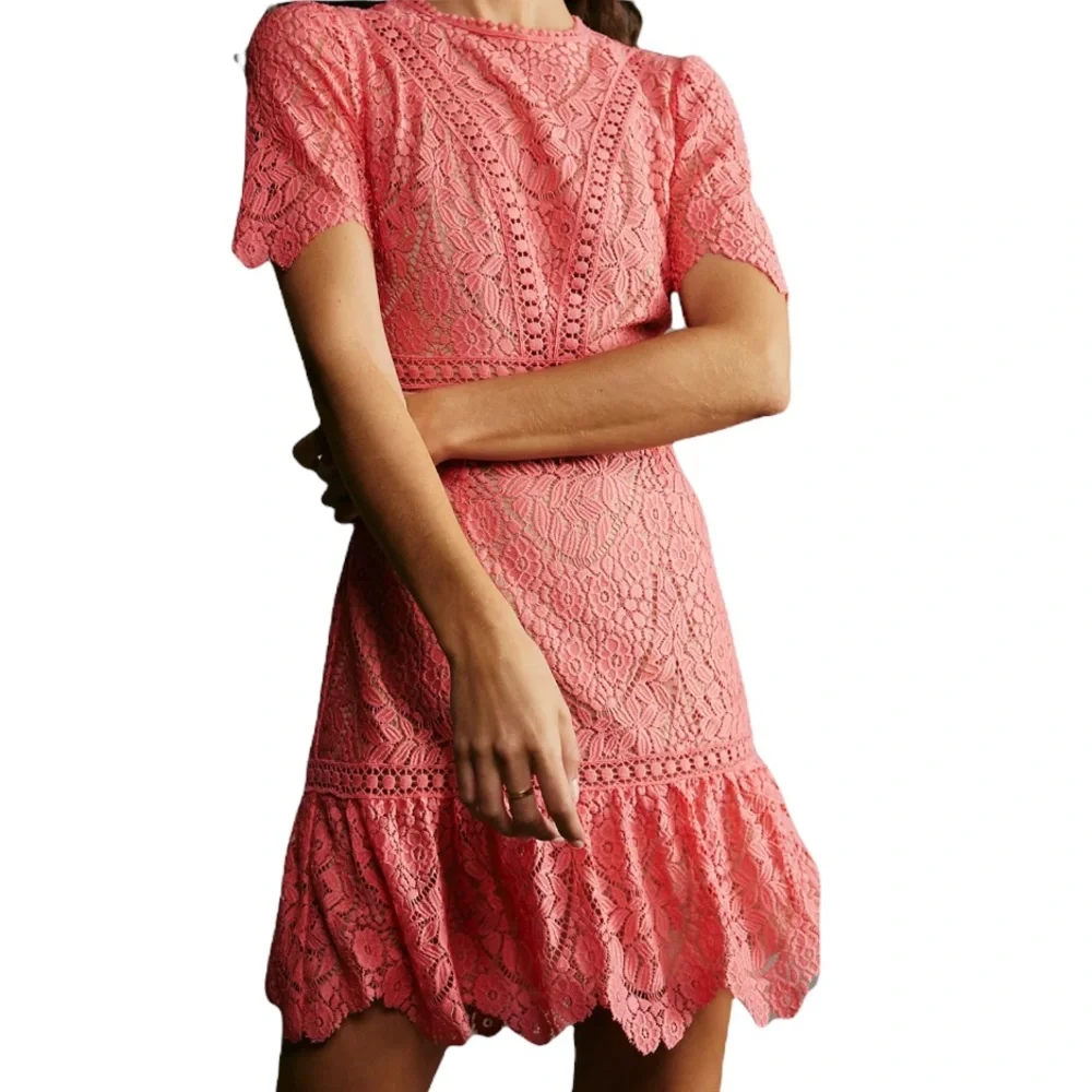 SAYLOR Dress Darian Crochet Lace Cutout Back Mini In Porcelain Rose L NWT - Picture 4 of 13